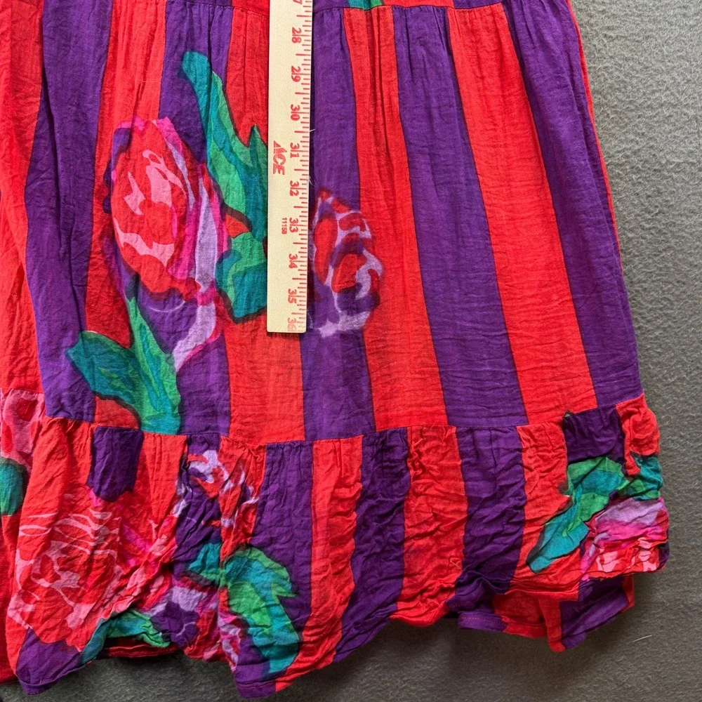 Antica Sartoria Floral Striped Smocked Maxi Dress Womens OS Cotton Tiered Boho - Picture 4 of 8